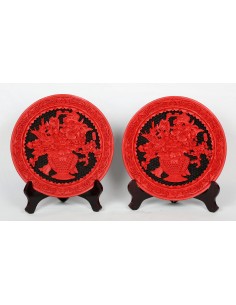 Pareja de Platos de Laca de...